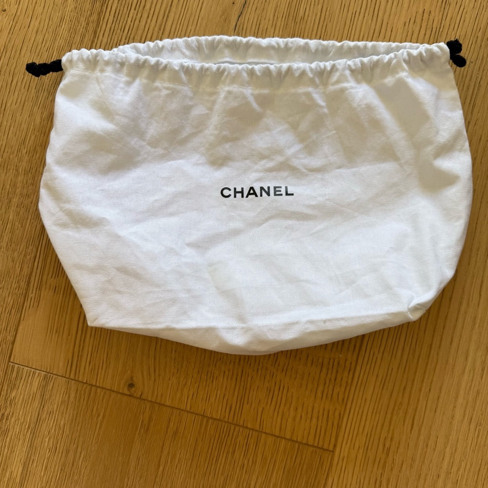 CHANEL White Cotton duster makeup drawstring Bag
